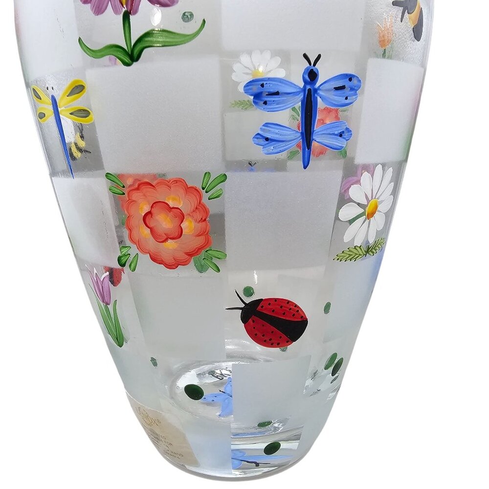 Lenox Nature's Splendor Handpainted Glass Vase Flowers Insects w/Box Signed - Picture 7 of 16
